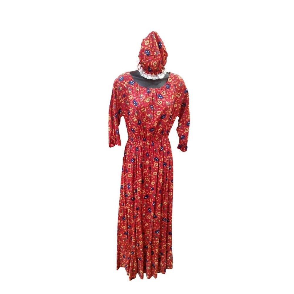 1960's-70's Prairie Maxi Dress with cap | Size Small - Large